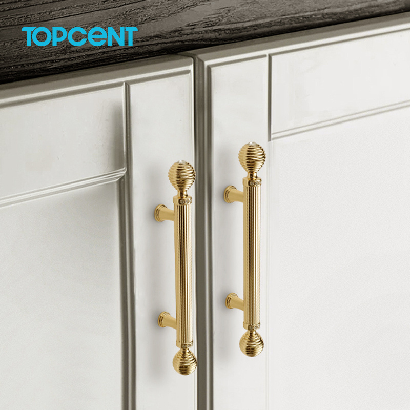 Topcent Crystal Handle Cabinet Knobs Gold Kitchen Cabinet Handles Door Drawer Knobs Wardrobe Pulls