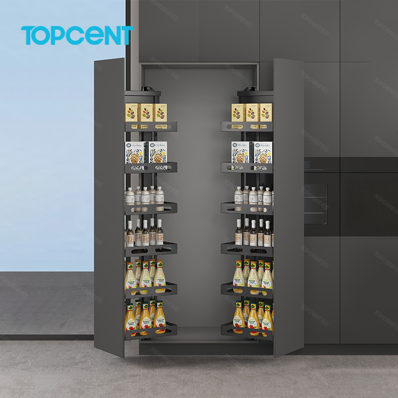 Topcen Kitchen Cabinet Accessories 6 / 8 Tier Metal Tall Larder Unit Soft Close Pull Out Pantry Unit Organizer