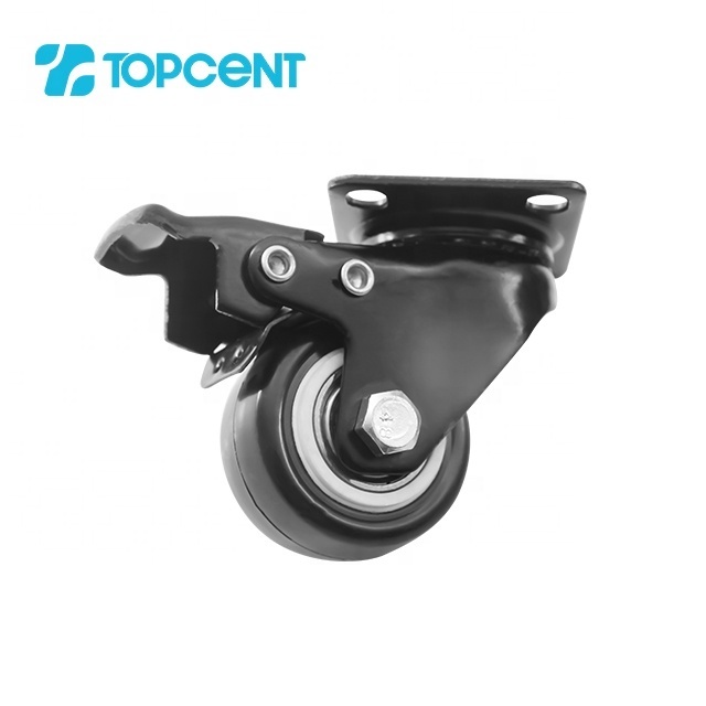 TOPCENT wholesale 1.5 inch PU furniture office lockable office chair caster with brake