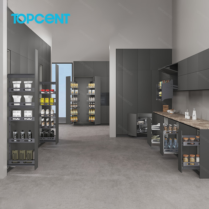 Topcen Kitchen Cabinet Accessories 6 / 8 Tier Metal Tall Larder Unit Soft Close Pull Out Pantry Unit Organizer