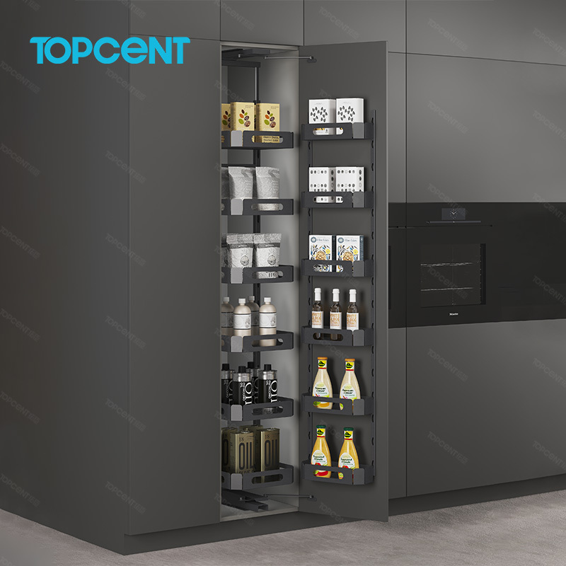 Topcen Kitchen Cabinet Accessories 6 / 8 Tier Metal Tall Larder Unit Soft Close Pull Out Pantry Unit Organizer