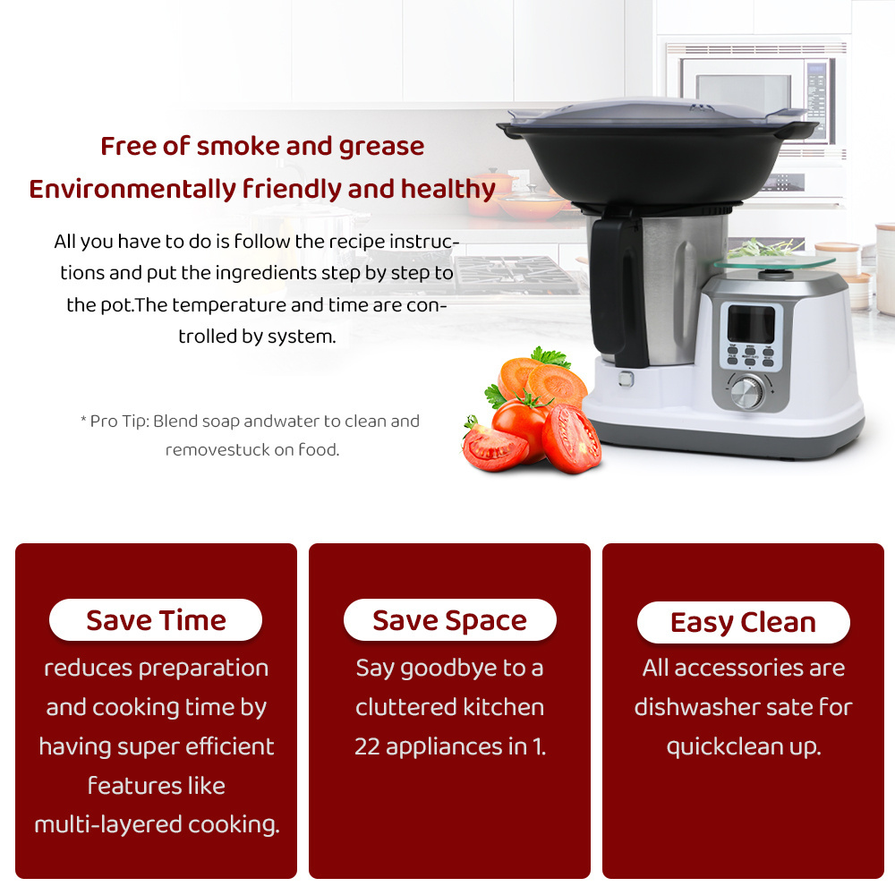 WIFI APP Kitchen Food Processor Robot Smart All-In-One Cooker,Chopper,Steamer,Juicer,Blender,Boil,Knead,Weigh, Multi-Functional