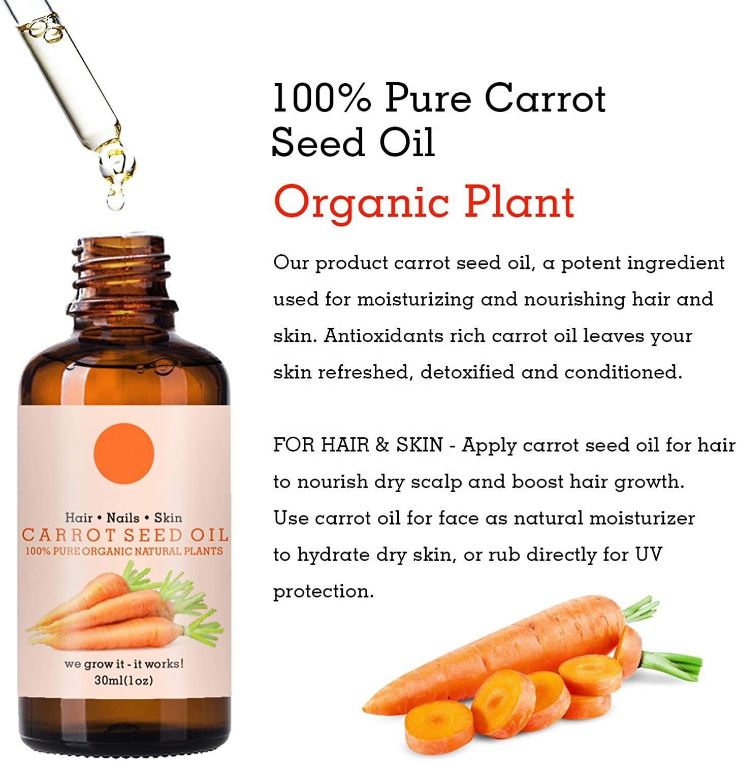 Carrot Seed Oil 100% Pure Organic Cold Pressed carrot seed essential oil Carrier Oil for skin moisture whitening