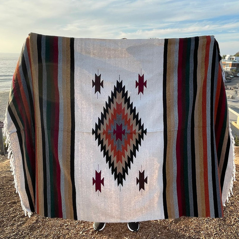 wholesale thick plaid Tangerine  Southwest Aztec  navajo mexican woven Diamond   Baja throw  Blanket