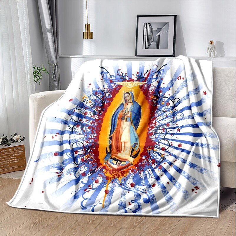 wholesale custom newest style sublimation printed  Mexico Virgin Mary Pattern  thick polyester flannel fleece Mexican blanket