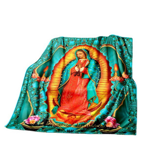 wholesale custom newest style sublimation printed  Mexico Virgin Mary Pattern  thick polyester flannel fleece Mexican blanket