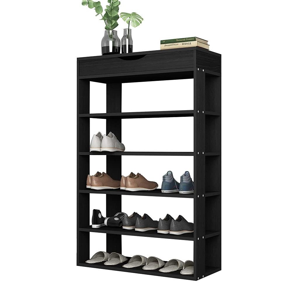 Free Standing Shoe Racks Stands 5-Tier Wooden Shoe Rack 29.5 inches Shoe Organizer with Flip Top Storage Shelf For livingroom