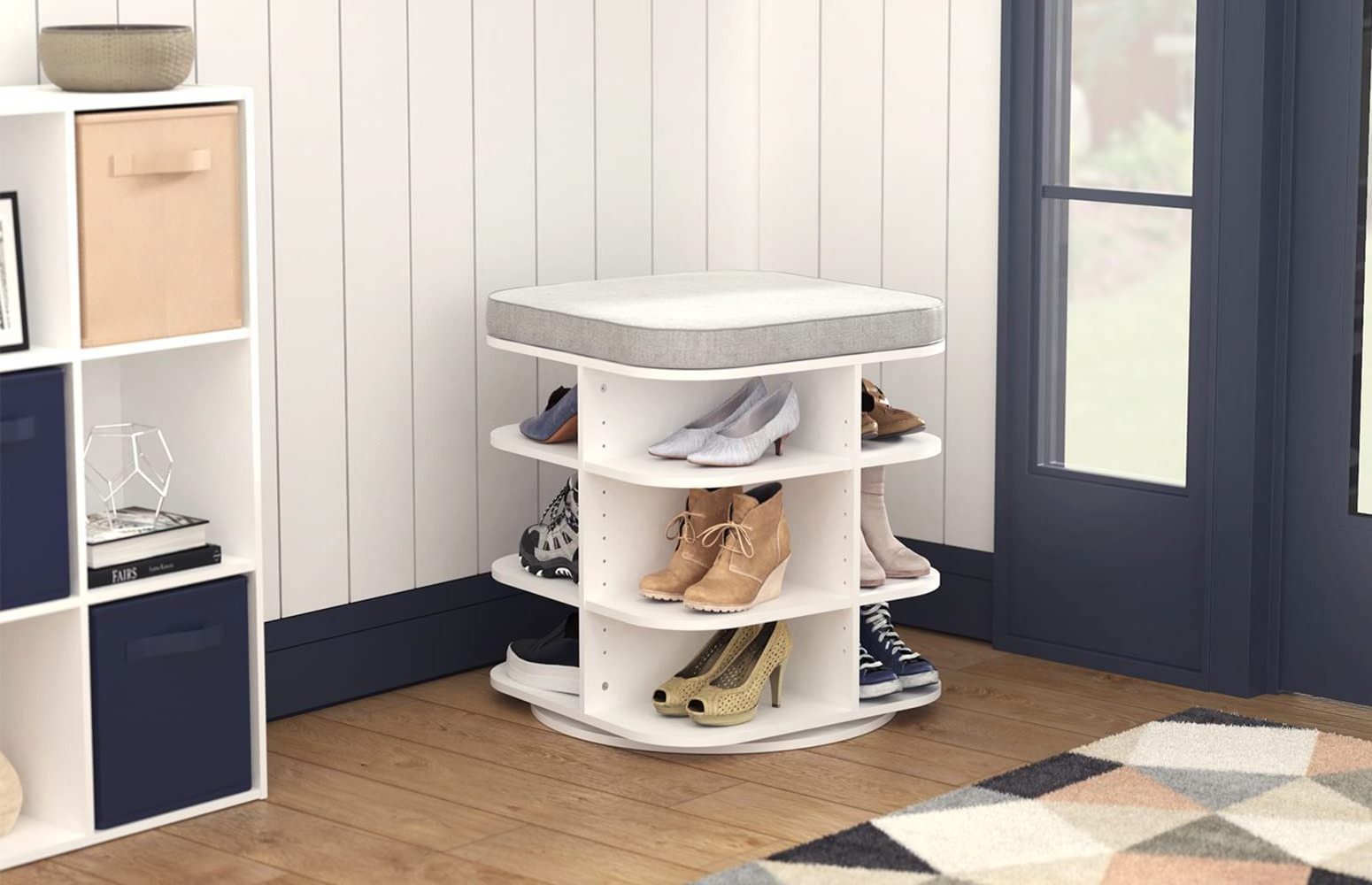 High Quality Space Saving Home Simple Rotating Shoe Rack Multi-layer Storage Shoe Bench For Entry Room Furniture