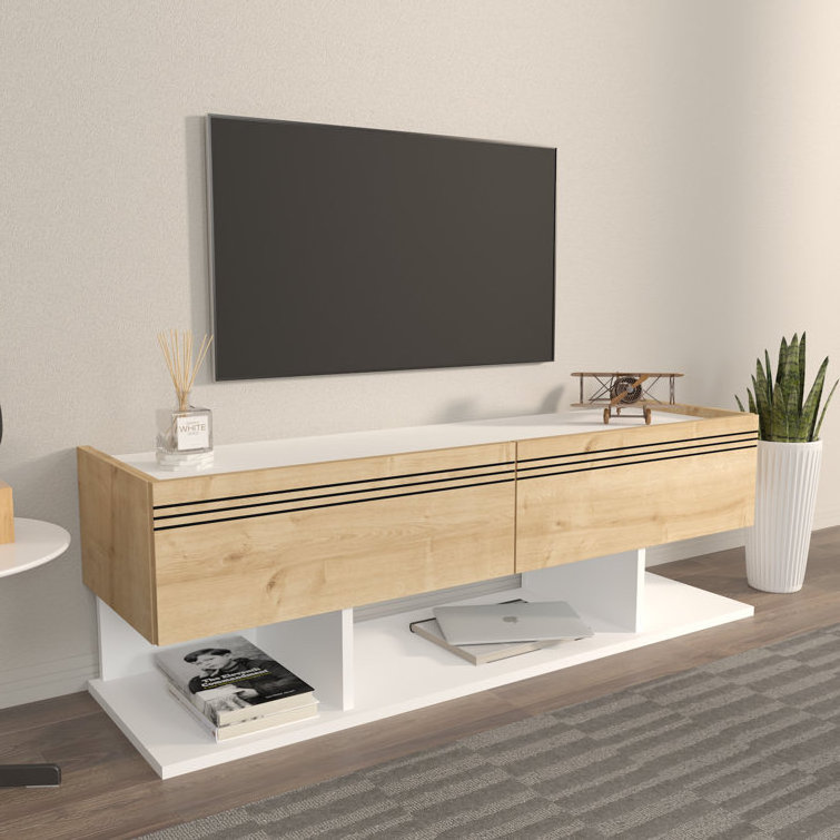 Modern Chic Design Sturdy Durable Storage  Wooden TV Cabinet with drop-down cabinets and open shelves for Living Room