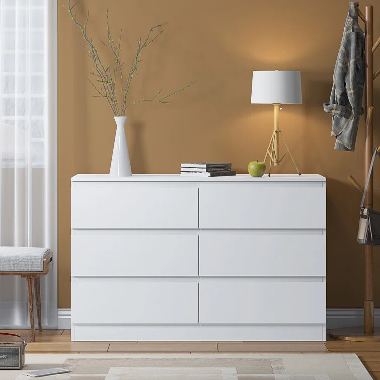 Minimalist Design Modern Style Plenty Storage Room Wooden 6-Drawer Chest White Dresser for Bedroom