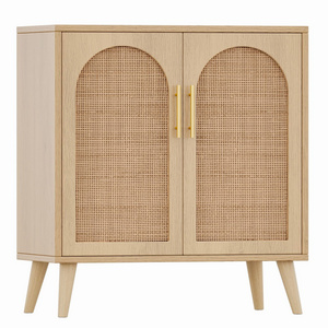 Modern Sideboard Buffet Cabinet Rattan Storage Cabinet with Doors Accent Bathroom Floor Cabinet for Living Room Entryway