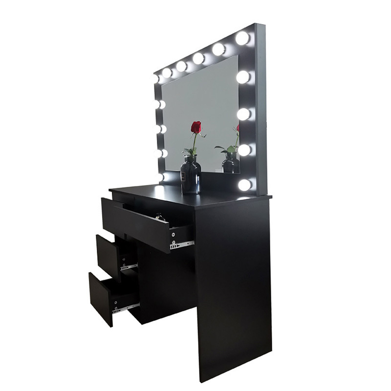 Nordic Luxury Tocador Paint Makeup Vanity Table Storage Drawer Dressing Table Mirrored Dresser with Light