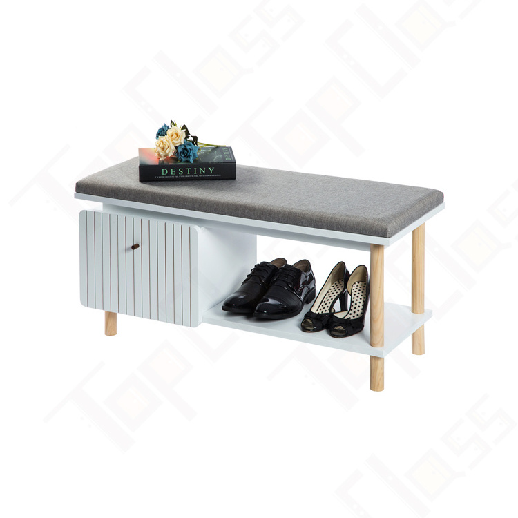 Hot sell Modern Design Wooden Storage Bench Cabinet Shelf with seat and 2-tiler Shoe Rack for entryway closet storage