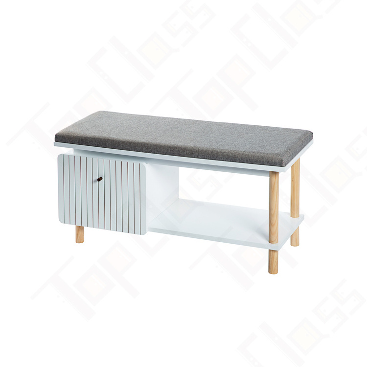 Hot sell Modern Design Wooden Storage Bench Cabinet Shelf with seat and 2-tiler Shoe Rack for entryway closet storage