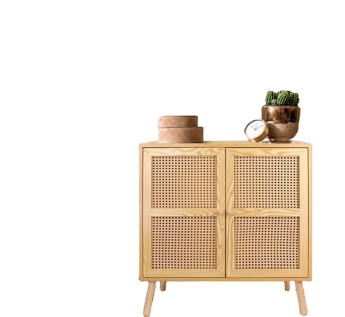 Living Room Cabinet with Rattan Door Mid Century Modern Dresser Cupboard Console Table Wood Bar Cabinet for Living Room