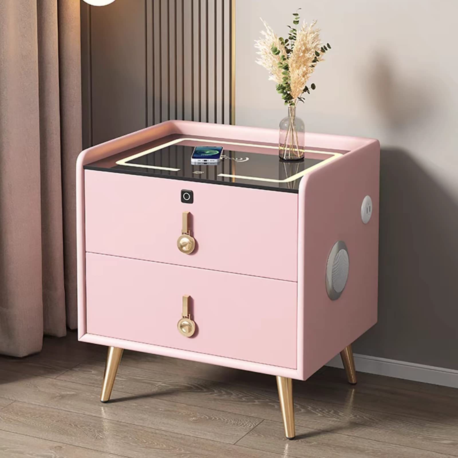 smart bedside table with Wireless Charging Function Fingerprint Lock Drawer and Speaker Drawer and Storage Shelf for Bedroom