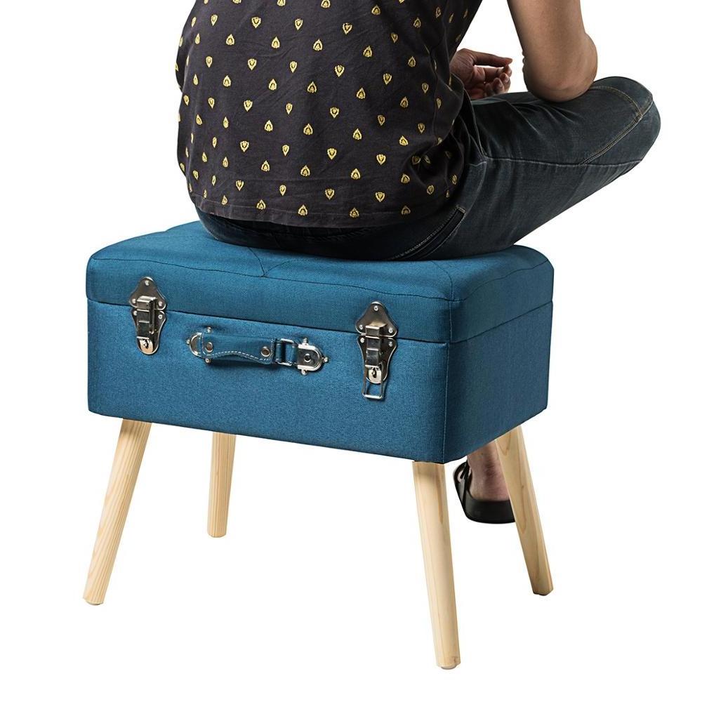 Modern Good Quality Smart Portable Collection Suitcase Square Ottoman Storage Stool with Detachable Wooden leg