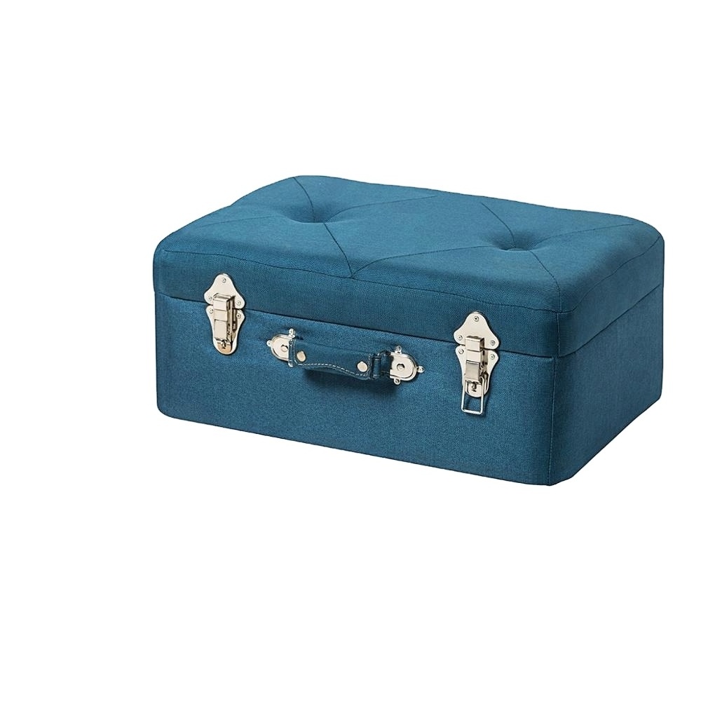 Modern Good Quality Smart Portable Collection Suitcase Square Ottoman Storage Stool with Detachable Wooden leg