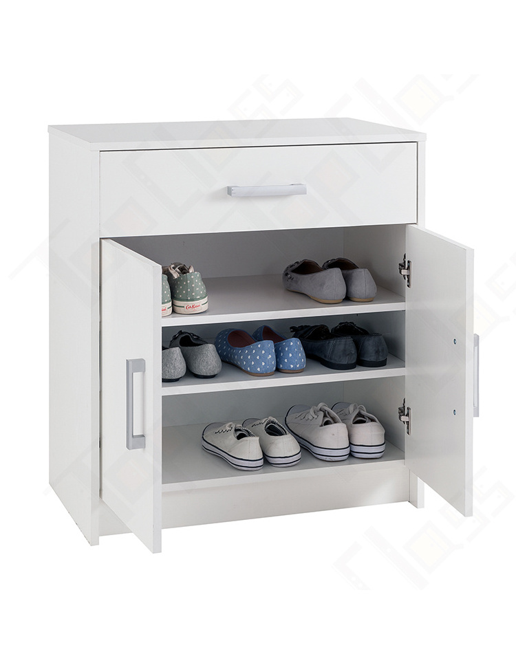 K&D Home Modern Simple Style White Shoe Rack Cabinet Furniture Storage Wood Cabinets with 2 Open Door