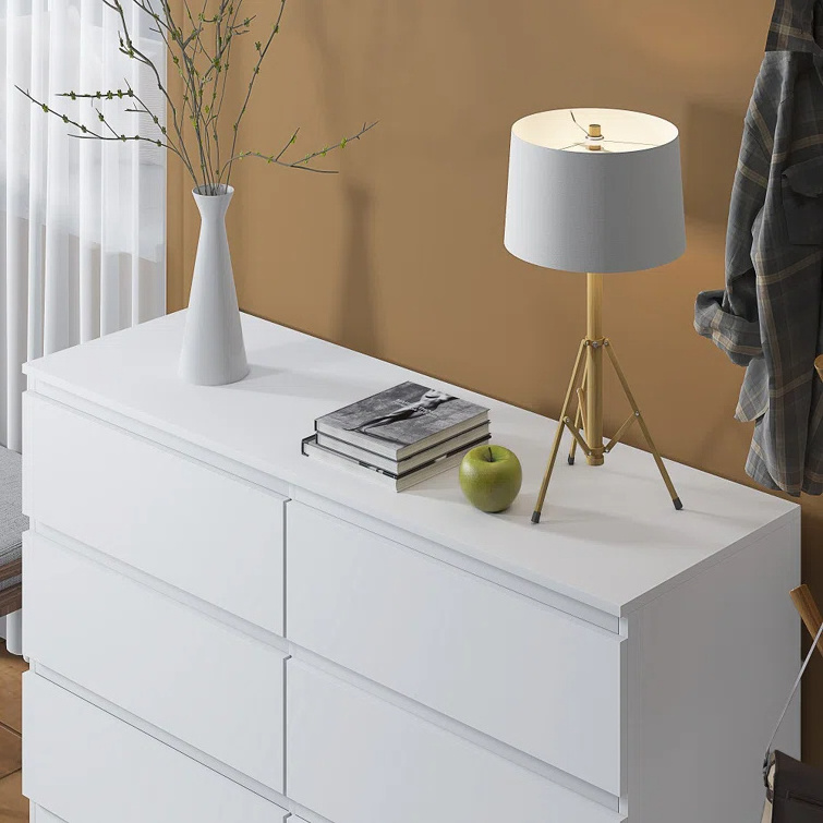 Minimalist Design Modern Style Plenty Storage Room Wooden 6-Drawer Chest White Dresser for Bedroom