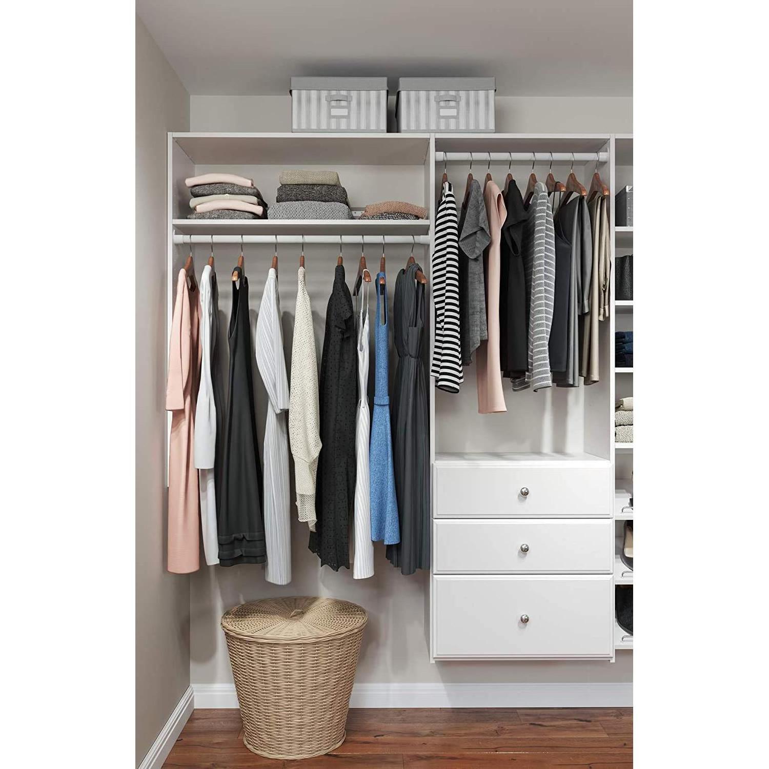 Storage Walk in Closet Wardrobe Bedroom Furniture with Shelves and Drawers for Bedroom in White with Hardware