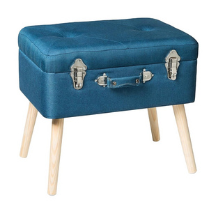 Modern Good Quality Smart Portable Collection Suitcase Square Ottoman Storage Stool with Detachable Wooden leg