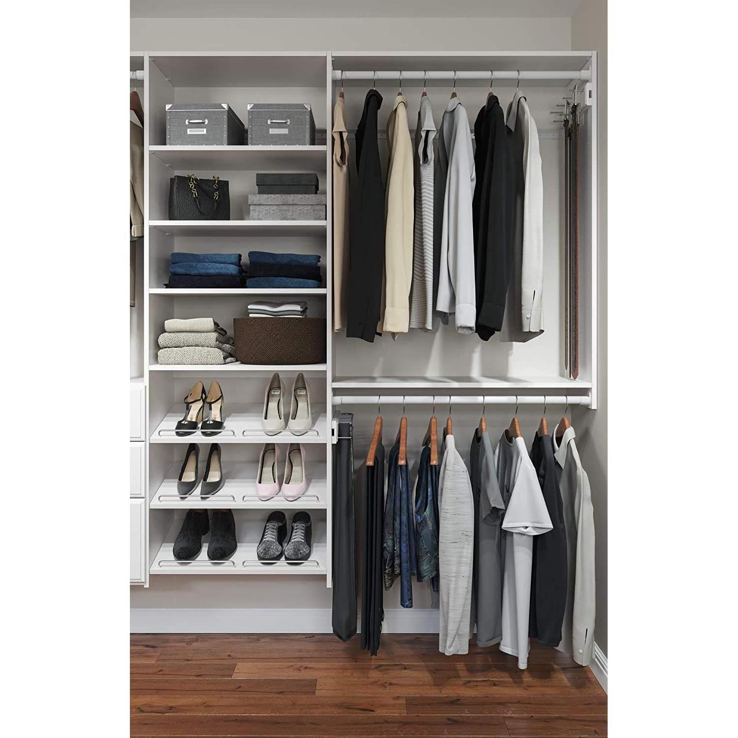 Storage Walk in Closet Wardrobe Bedroom Furniture with Shelves and Drawers for Bedroom in White with Hardware