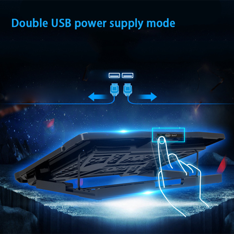 H9 17 Inch Adjustable Notebook Cooler Stand Dual USB Gaming 6 Cooling Fans Laptop Cooling Pads