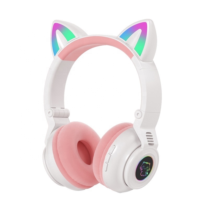 STN26 Macaron Cat Ear Headphones Auriculares White Wireless Cat Headphone For Girls