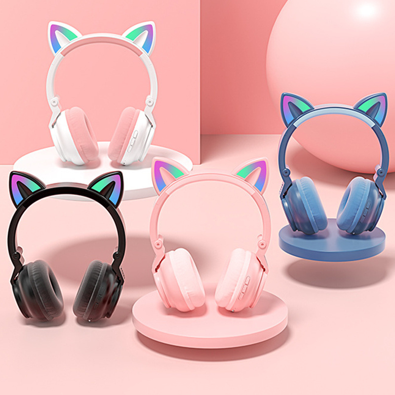 STN26 Macaron Cat Ear Headphones Auriculares White Wireless Cat Headphone For Girls