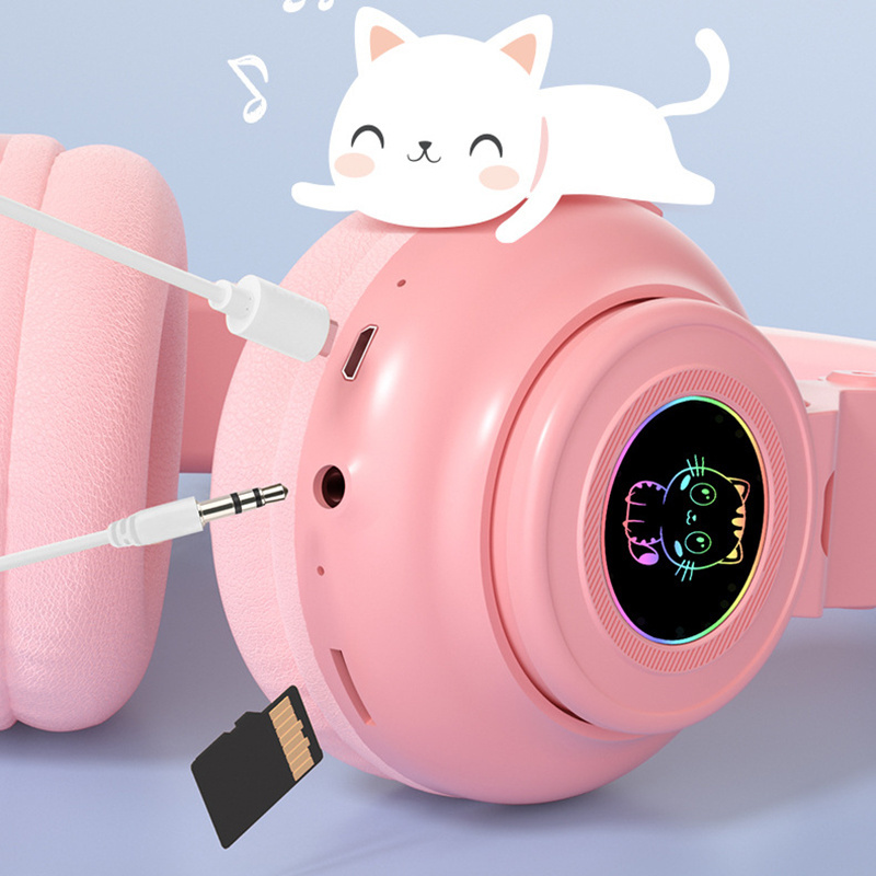 STN26 Macaron Cat Ear Headphones Auriculares White Wireless Cat Headphone For Girls