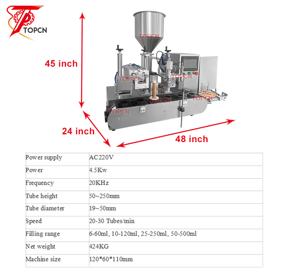 Tabletop Piston Pump Automatic Ultrasonic Toothpaste Skincare Cosmetic Cream Plastic Soft Tube Filling Sealing Machine