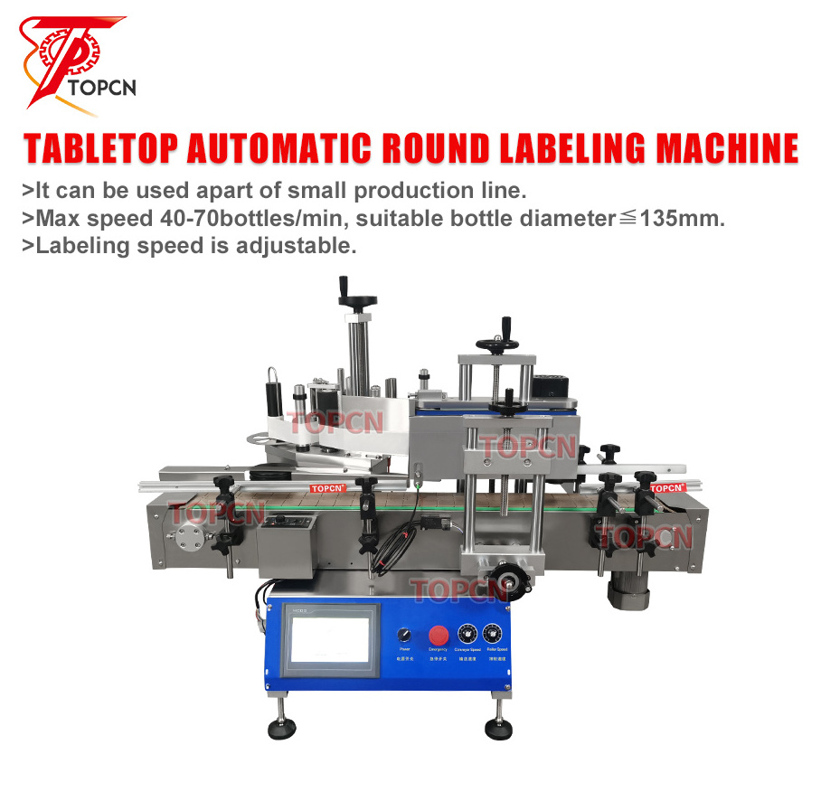 TOPCN Tabletop Automatic Water Plastic PET Glass Round Bottle Sticker Labeling Applicator Machine