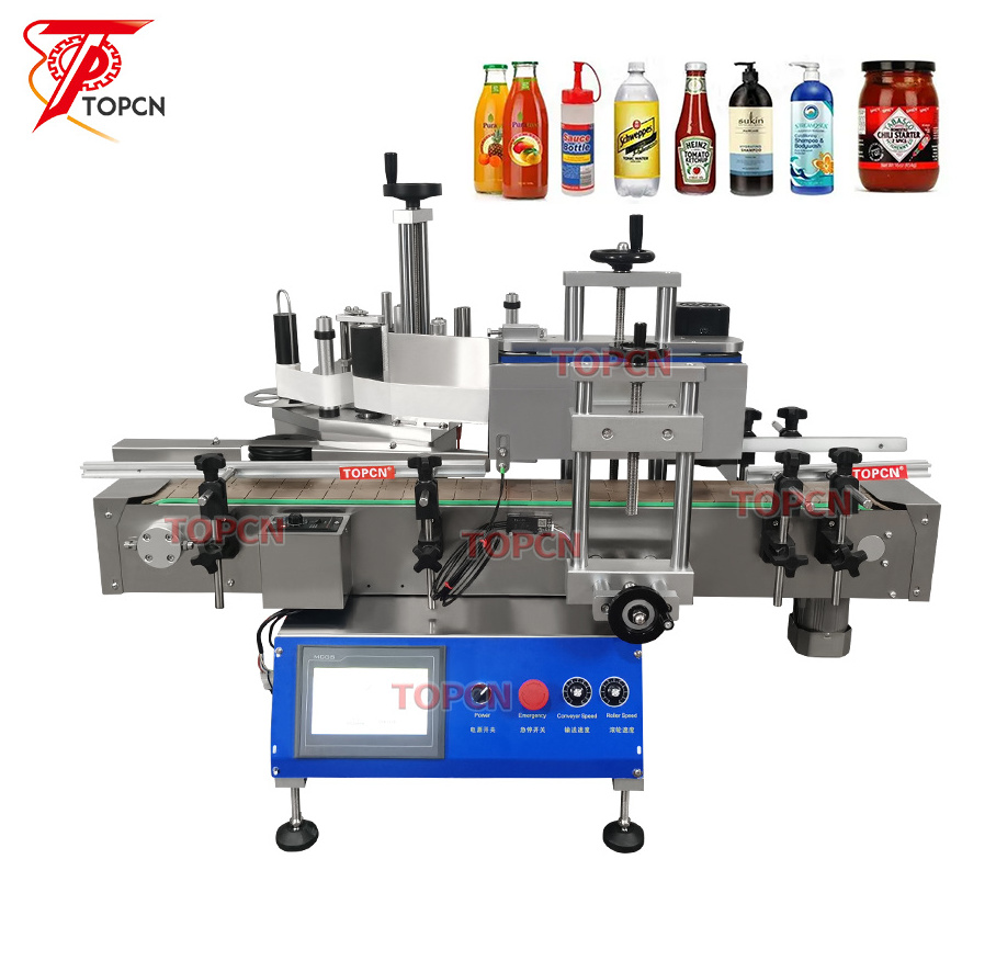 TOPCN Tabletop Automatic Water Plastic PET Glass Round Bottle Sticker Labeling Applicator Machine