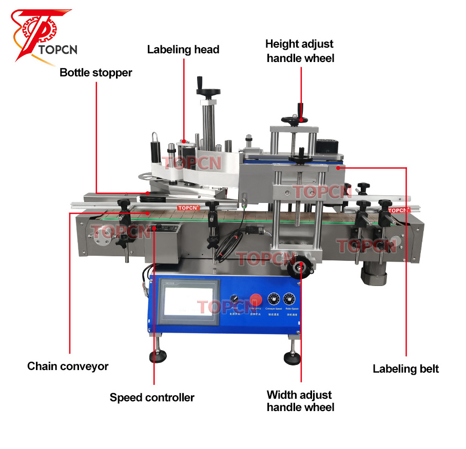 TOPCN Tabletop Automatic Water Plastic PET Glass Round Bottle Sticker Labeling Applicator Machine