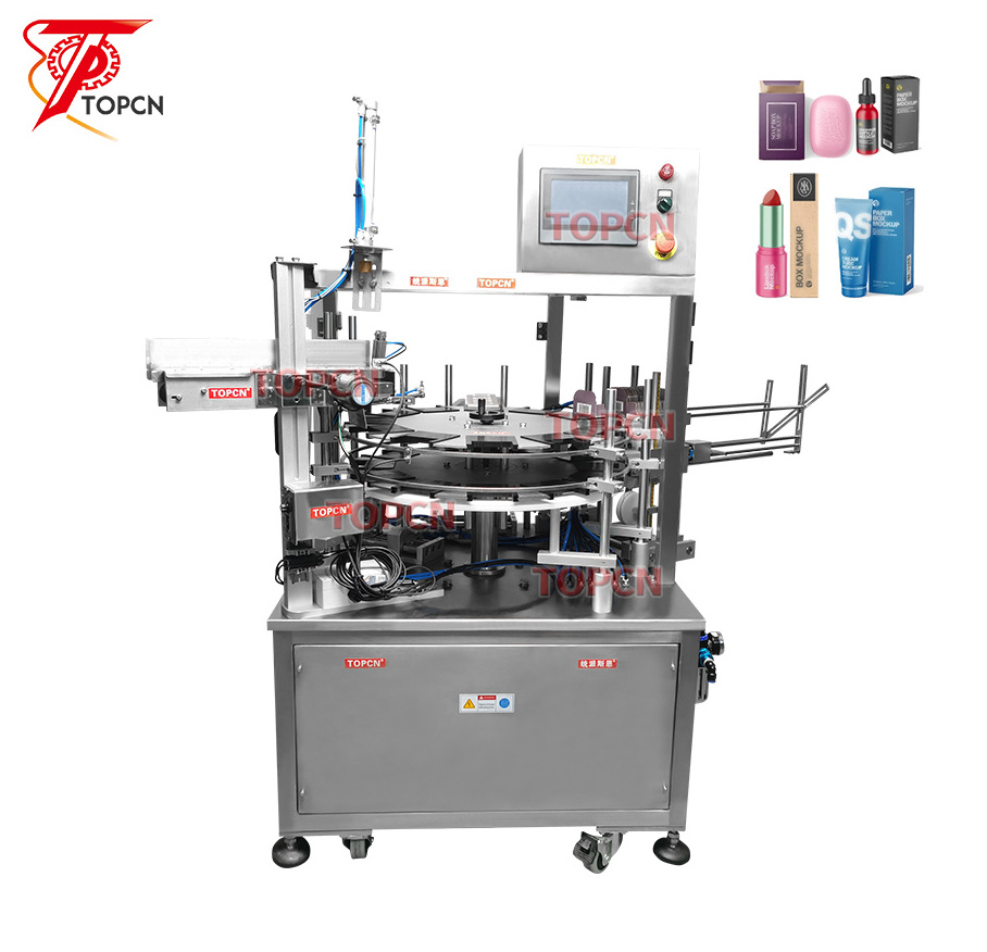 Fully Automatic Cosmetic Facial Cream Ointment Round Jars Bottle Small Carton Packing Vertical Cartoning Machine