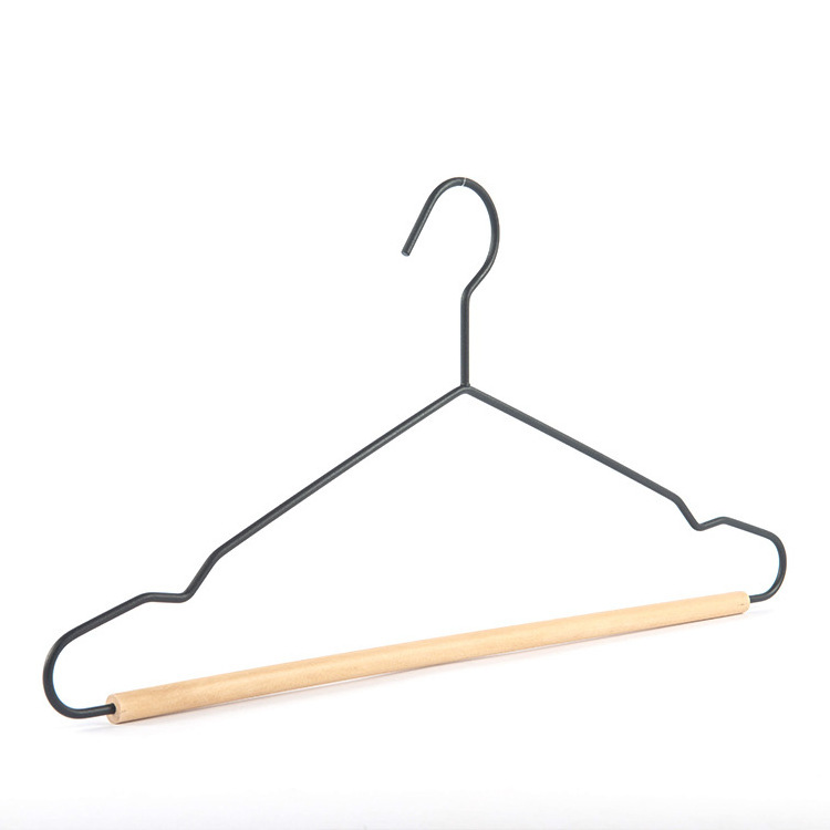 Clothing store iron wire solid wood clothes hanging storage clothes hanger metal wooden pole clothes hanger