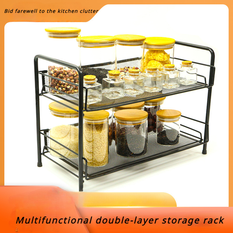 White Double Layers Wire Basket Cosmetics Storage Container Countertop Stand Shelf for Kitchen Bathroom