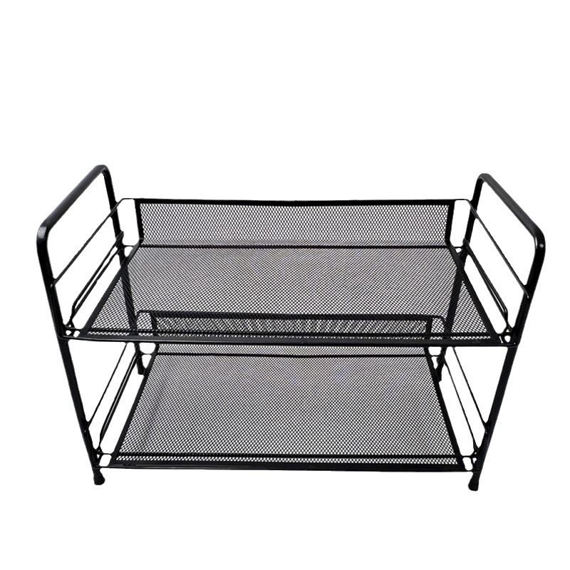 White Double Layers Wire Basket Cosmetics Storage Container Countertop Stand Shelf for Kitchen Bathroom