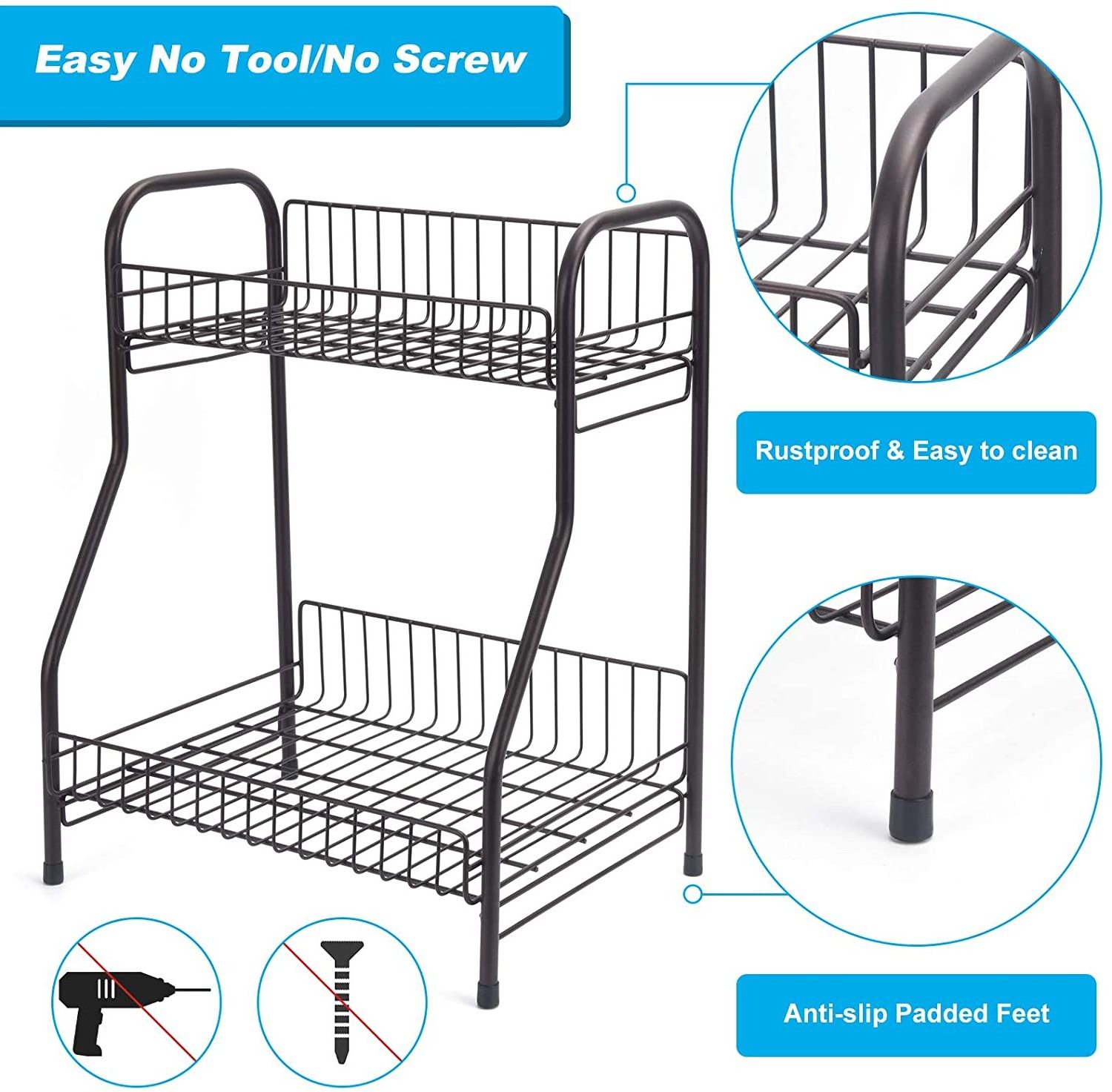 Spice Rack Organizer Storage Shelf, 2-Tier Bathroom Shelf Organizer Countertop, Kitchen Rack Organizer for Spice Can Sauce Jars