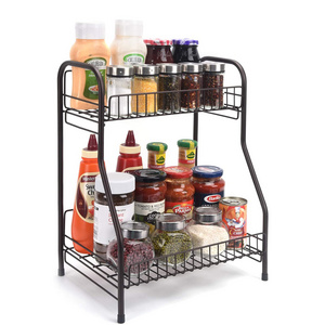 Spice Rack Organizer Storage Shelf, 2-Tier Bathroom Shelf Organizer Countertop, Kitchen Rack Organizer for Spice Can Sauce Jars