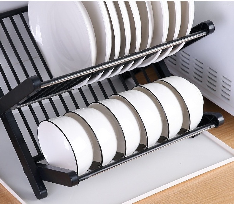 X-shape collapsible dish rack Simple kitchen free installation dish drain storage rack Two-layer drain rack