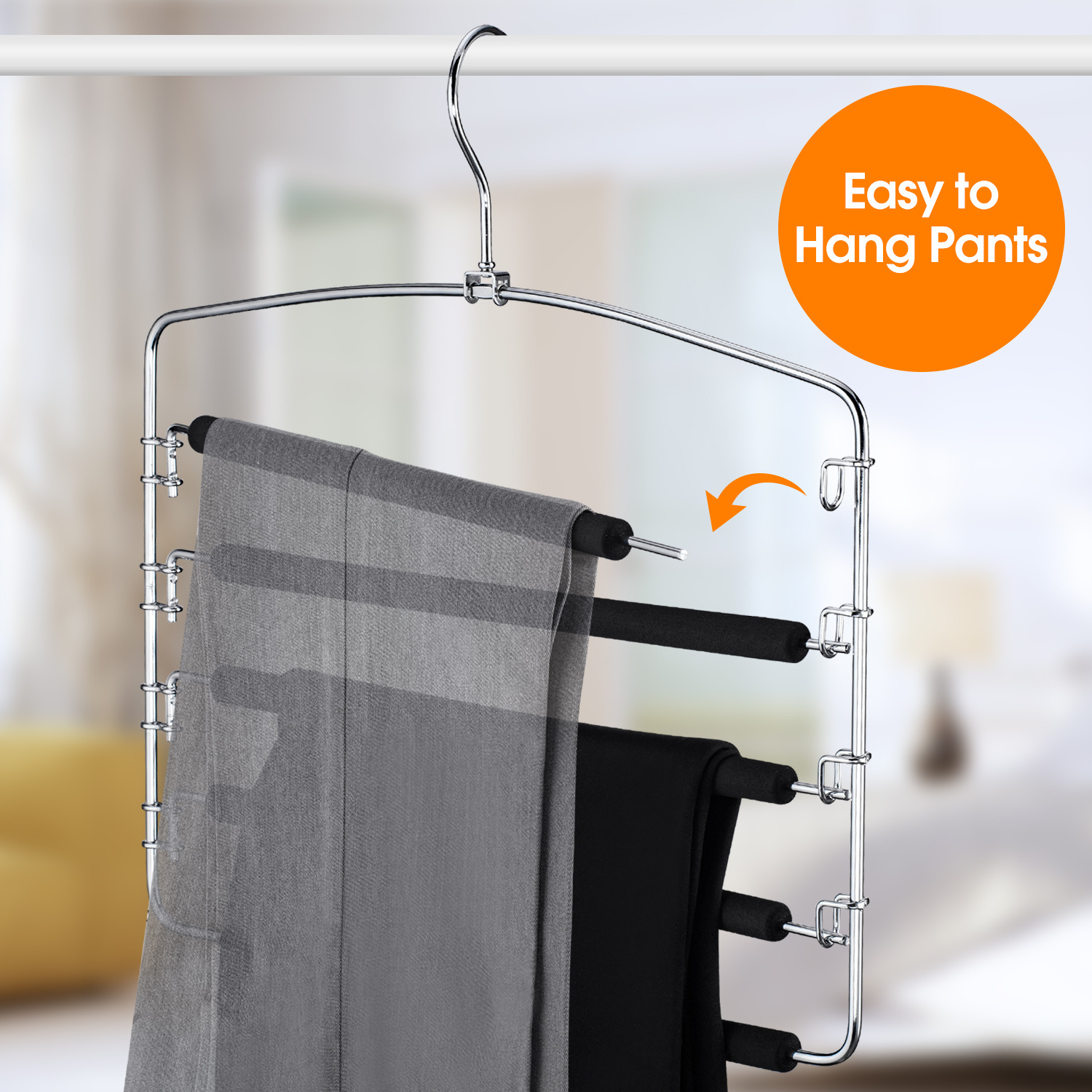 Non-slip foam padded swing arm metal wire hanger,Stainless steel five-layer pants hangers