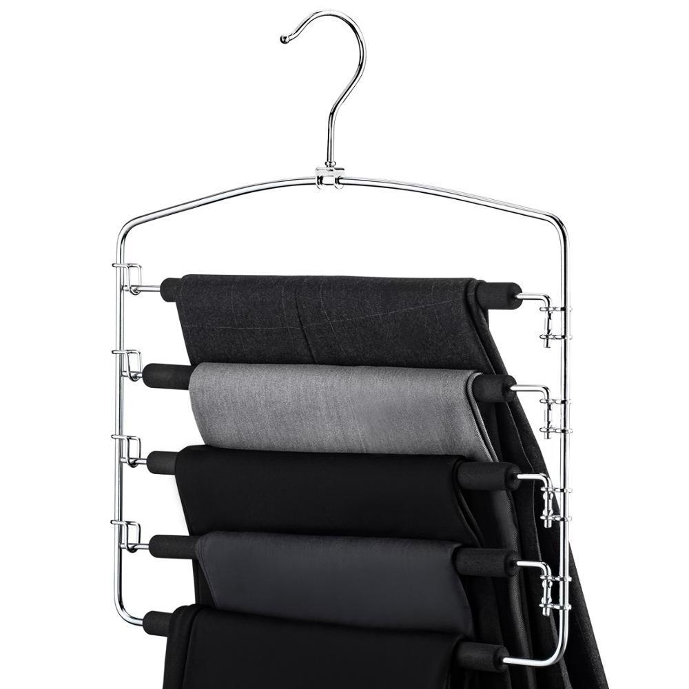 Non-slip foam padded swing arm metal wire hanger,Stainless steel five-layer pants hangers