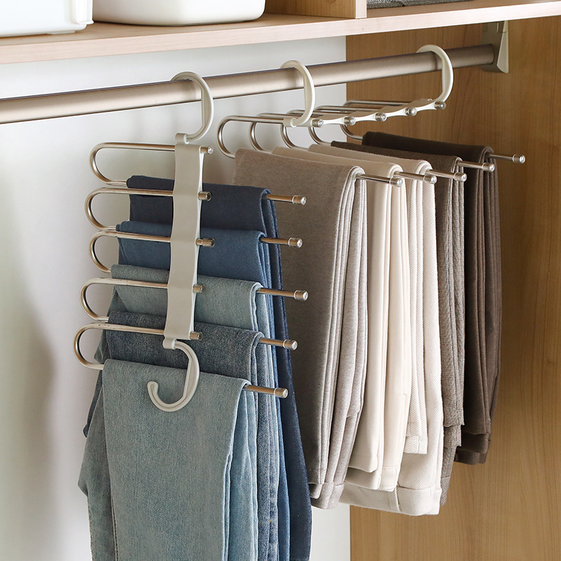 5 Layered Pants Rack for Scarf Jeans Trousers  saving space non-slip  pants hanger