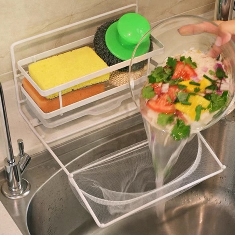 Multi-functional sink drain grid simple filter mesh pool sponge rag drain rack kitchen countertop storage