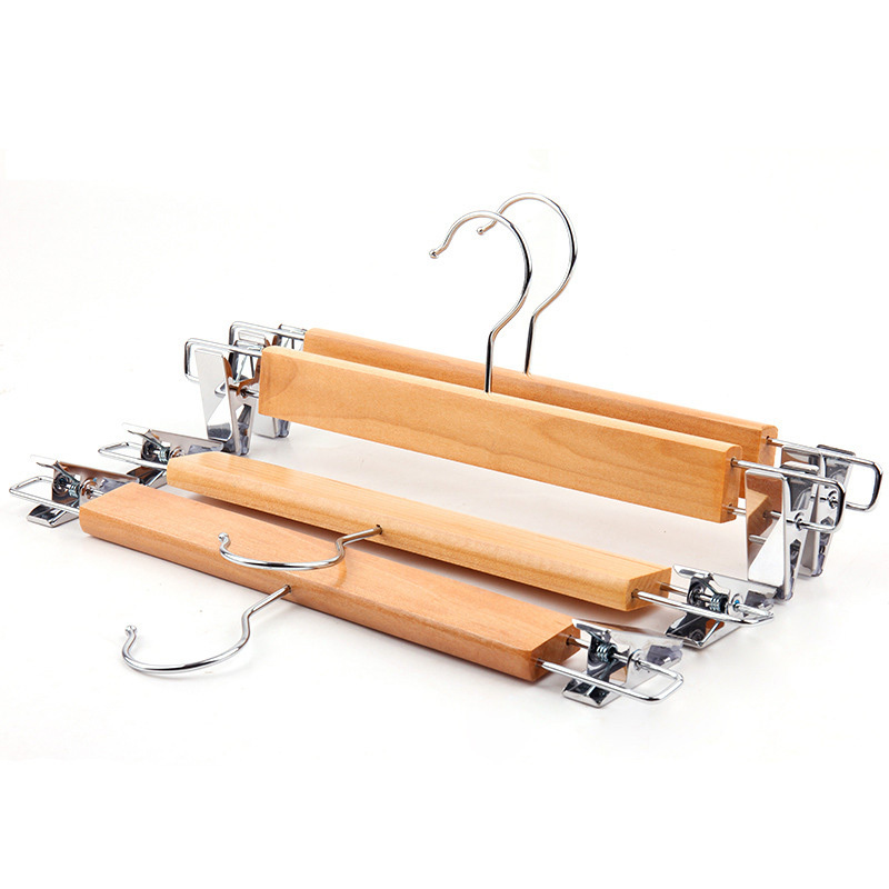 Natural Cedar Wooden Slacks Skirts Hangers with 2-Adjustable Clips