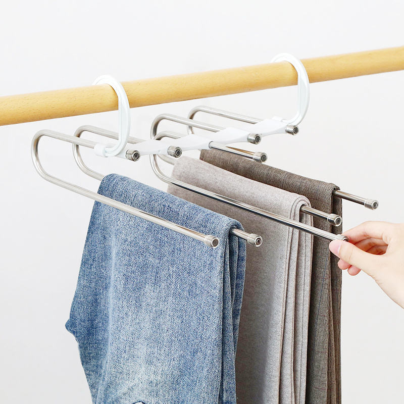 5 Layered Pants Rack for Scarf Jeans Trousers  saving space non-slip  pants hanger