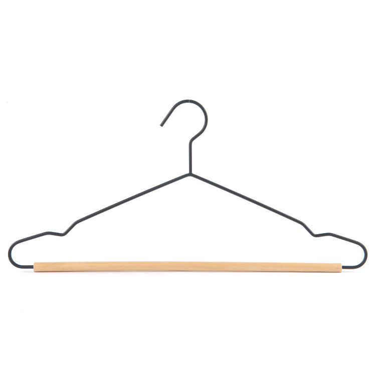 Clothing store iron wire solid wood clothes hanging storage clothes hanger metal wooden pole clothes hanger