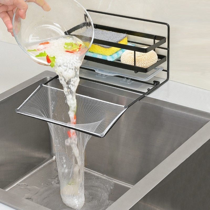 Multi-functional sink drain grid simple filter mesh pool sponge rag drain rack kitchen countertop storage